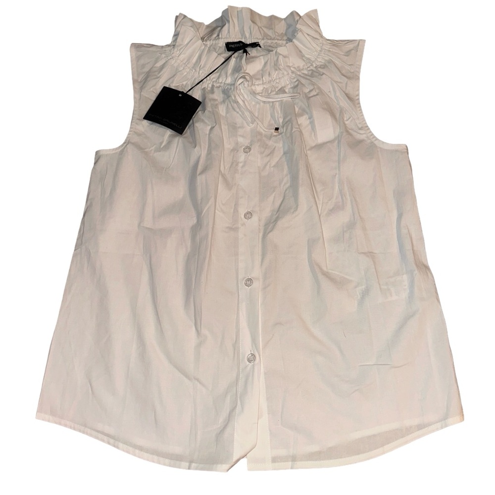 Pietro Brunelli White Ruffle Neck Sleeveless Blouse